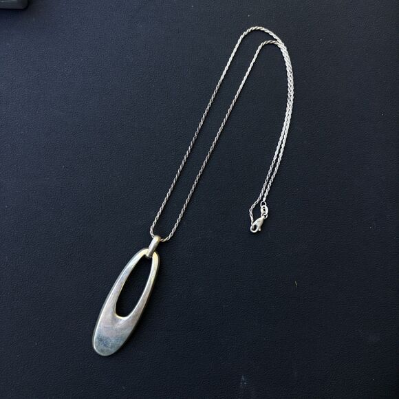 Vintage Modernist Sterling Silver Open Oval Pendant Necklace 18.5” 15.7g - Picture 1 of 7